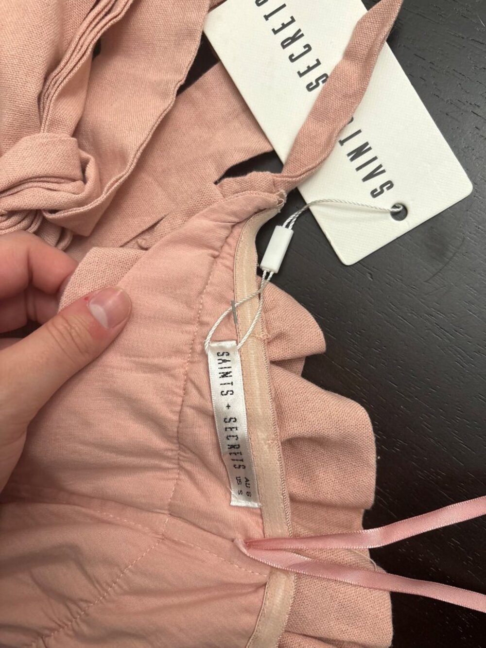 NEW Saints + Secrets Linen Wide-Leg Crop Jumpsuit Ruffle Strapless Blush Small - Picture 10 of 12